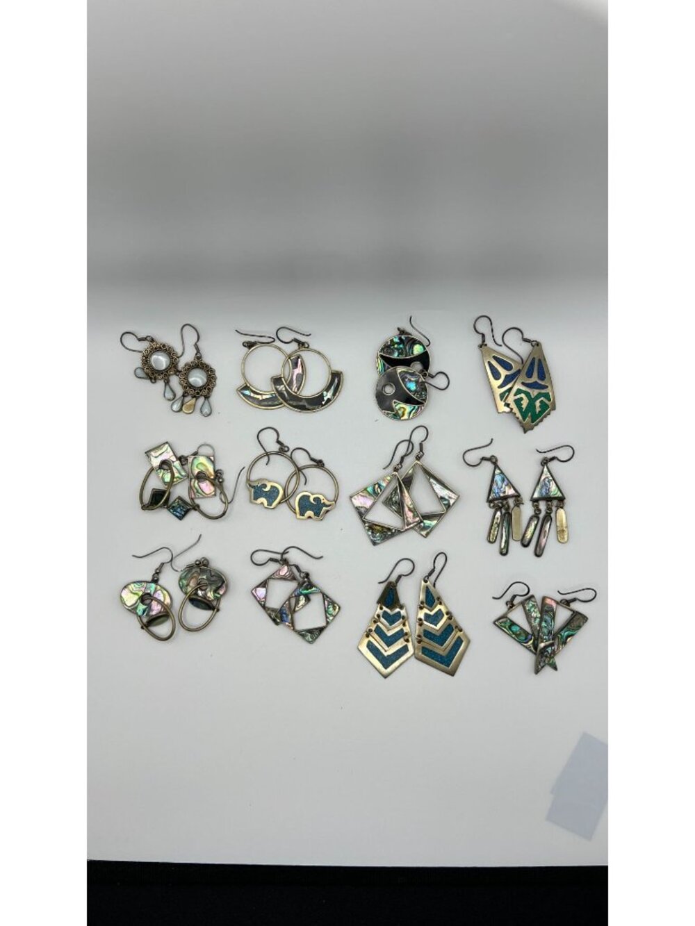 Handcrafted Alpaca Silver Earrings Set With Abalone Inlay Boho & Geometric Style